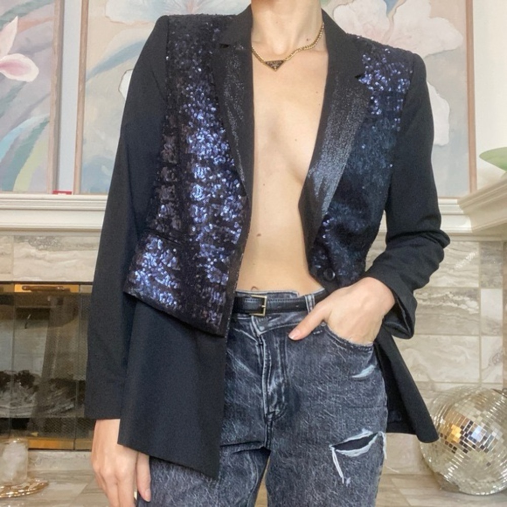 Elizabeth and James Black Sequin Blazer